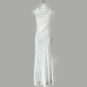 La Scala White Lace Dress M Wedding Mermaid‎ Formal Knotted Waist